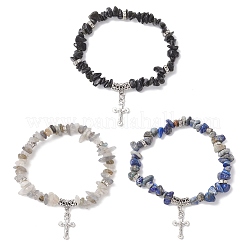 3Pcs Natural Mixed Gemstone Chip Beaded Stretch Bracelets&nbsp;BJEW-JB12316