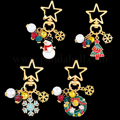 4Pcs 4 Styles Christmas Theme Alloy Enamel with Glass Pearl Pendant Decorations&nbsp;HJEW-SC0002-75