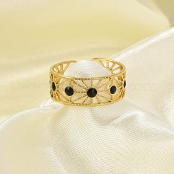 Hollow Out 304 Stainless Steel Enamel Cuff Rings for Women&nbsp;LS-RJEW-G338-11G