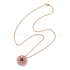 Natural Amethyst & Glass Seed Beaded Flat Round Pendant 304 Stainless Steel Cable Chain Necklaces&nbsp;NJEW-MZ00129-03