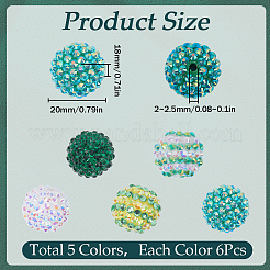 30Pcs 5 Style Round Resin Rhinestone Graduated Beads&nbsp;RESI-SC0003-05