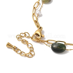 Nuggets Natural Moss Agate & Imitation Pearl Multi-Strand Anklets&nbsp;BJEW-P326-01B-G
