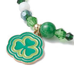 5Pcs 5 Styles Saint Patrick's Day Theme Natural Dyed Yellow Jade & Glass Beads Stretch Bracelets&nbsp;BJEW-JB11156