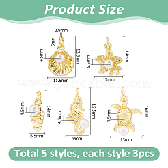 15Pcs 3 Styles Brass Pendants&nbsp;KK-HS0015-48
