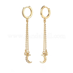 Clear Cubic Zirconia Moon Dangle Hoop Earrings&nbsp;EJEW-JE05077
