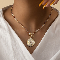 Alloy Textured Flat Round Pendant OT Necklaces&nbsp;FS-WG72573-01
