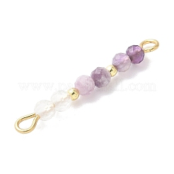 Faceted Round Natural Quartz Crystal & Amethyst & Lepidolite Beaded Connector Charms&nbsp;PALLOY-JF03530-07