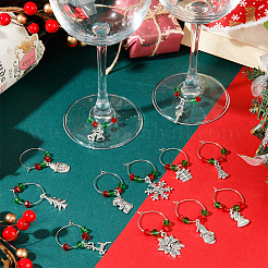 12Pcs Christmas Theme Tibetan Style Alloy & Glass Pendants Wine Glass Charms&nbsp;AJEW-SC0002-02