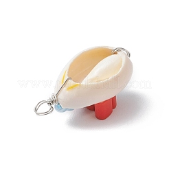 Natural Cowrie Shell & Handmade Polymer Clay Copper Wire Wrapped Pendants&nbsp;PALLOY-JF03818-02