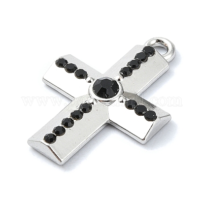 Rack Plating Alloy with Black Rhinestone Pendants&nbsp;FIND-Z051-04P-01-1