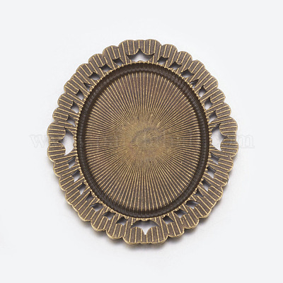 Tibetan Style Cabochon Connector Setting&nbsp;TIBEP-EA094YKG-AB-LF-1