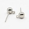 Brass Ball Post Ear Studs, with Loop, Platinum, 15.2~15.7x5mm, Hole: 1mm, Pin: 0.7mm