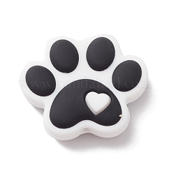 Dog Paw Print Food Grade Eco-Friendly Silicone Beads, DIY Necklaces Making, Black, 24x29.5x8.3mm, Hole: 2mm