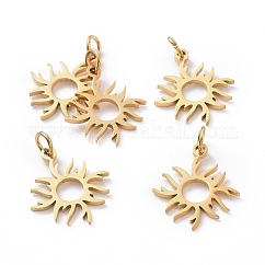 PVD Vacuum Plating 201 Stainless Steel Solar Eclipse Pendants, Long-Lasting Plated, Sun, Golden, 17x16x1mm, Hole: 3mm