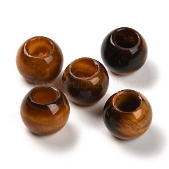 Natural Tiger Eye European Beads, Large Hole Beads, Round, 12x9.5~11mm, Hole: 5~6mm