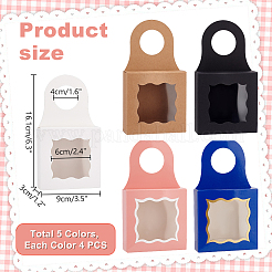 20Pcs 5 Styles Square Kraft Paper Festival Gift Storage Boxes with PVC Window and Hole Handle&nbsp;CON-PH0003-04
