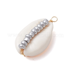 6Pcs 6 Styles Natural Cowrie Shell & Glass Seed Beads Pendants&nbsp;PALLOY-JF02759-06