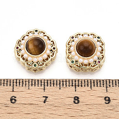 Brass Colorful Cubic Zirconia & Natural Tiger Eye Rhombus Beads&nbsp;KK-N258-13G