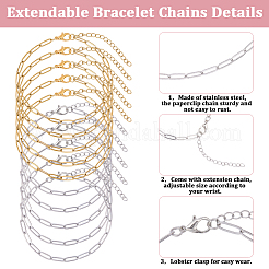 20Pcs 2 Colors 304 Stainless Steel Paperclip Chains Bracelets&nbsp;BJEW-BM0001-01