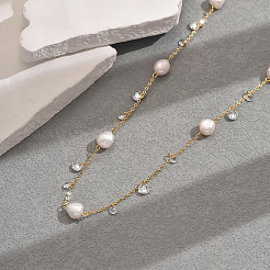 Elegant Natural Pearl & Clear Cubic Zirconia Long Necklaces&nbsp;LP2810