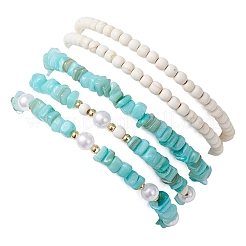 5Pcs 5 Styles Natural Freshwater Shell Beaded Stretch Bracelets&nbsp;BJEW-JB12726