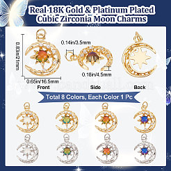8Pcs 8 Colors Brass Micro Pave Clear Cubic Zirconia Glass Pendants&nbsp;KK-BBC0003-79