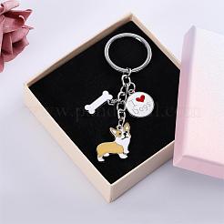 WEWAYSMILE 2 pcs Dog Keychain Car Keychain Pet Pendant Key-Ring Lovely Dog Key-ring Portable Metal Keychain Gift for Pet Lover Birthday Puppy Theme Party Supplies (Yellow Corgi)&nbsp;JX789A