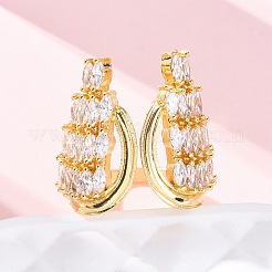 Brass Micro Pave Clear Cubic Zirconia Cuff Rings for Women&nbsp;RJEW-A062-02G