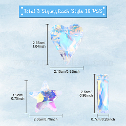 30Pcs 3 Styles Glass Pendants&nbsp;GLAA-YW0004-70