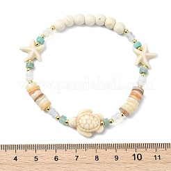 Natural Freshwater Shell & Amazonite & Synthetic Turquoise & Opalite & Non-magnetic Hematite Beads Stretch Bracelets for Women&nbsp;BJEW-JB13810-01