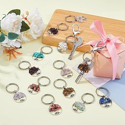 2 Sets Natural & Synthetic Mixed Stone Keychain&nbsp;KEYC-FH0001-15