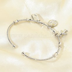 Brass Micro Pave Clear Cubic Zirconia Charm Bangles for Women&nbsp;BJEW-Z089-06P
