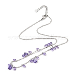 304 Stainless Steel Cubic Zirconia Teardrop & Flat Round Bib Ball Chain Necklaces for Women&nbsp;NJEW-F328-11P-09