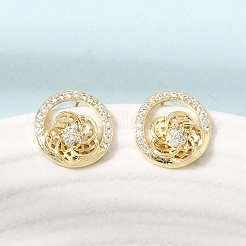 Brass Micro Pave Cubic Zirconia Stud Earrings for Women&nbsp;CU-CBAFF5B-11G