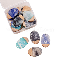 16Pcs 4 Colors Transparent Resin & Walnut Wood Pendants&nbsp;RESI-CJ0001-206