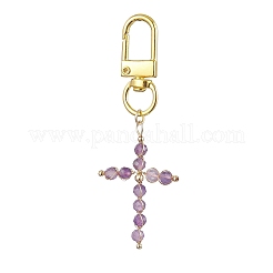 Wire Wrapped Natural Gemstone Cross Pendant Decoration&nbsp;HJEW-JM01932