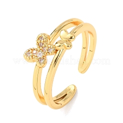 Brass Micro Pave Cubic Zirconia Cuff Open Rings for Women&nbsp;RJEW-F217-04G