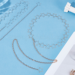 2Pcs 2 Colors Hollow Out Alloy Star Link Chain Waist Belly Chains for Women&nbsp;AJEW-UN0002-88