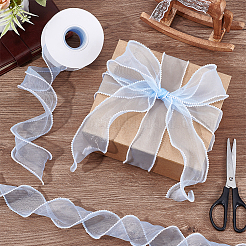 5 Yards Organza Plastic Ribbon with Plastic Pearl Edged&nbsp;OCOR-WH0101-185C