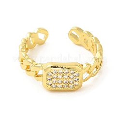 Rectangle Brass Micro Pave Clear Cubic Zirconia Cuff Rings for Women&nbsp;RJEW-G311-01B-G