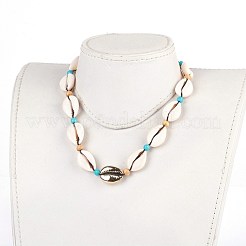 Adjustable Cowrie Shell and Synthetic Turquoise Beaded Necklaces&nbsp;NJEW-JN02300-02