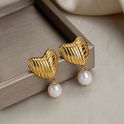 Textured 304 Stainless Steel Stud Dangle Earrings for Women&nbsp;EE0643