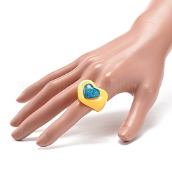 3D Resin Heart Finger Ring&nbsp;RJEW-JR00538-04