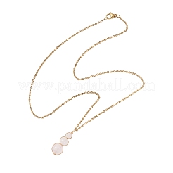 Natural Rose Quartz Round Beaded Gourd Shape Pendant 304 Stainless Steel Cable Chain Necklaces for Women&nbsp;NJEW-JN05656-01