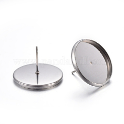 Flat Round 304 Stainless Steel Stud Earring Settings&nbsp;STAS-I323-6mm-P