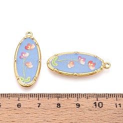 Printed Style 304 Stainless Steel Oval with Flower Pattern Pendants&nbsp;STAS-T071-27C-G