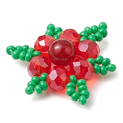 3Pcs 3 Styles Woven Natural Carnelian(Dyed & Heated) & Dyed Malaysia Jade & Rose Quartz & Glass Seed Beads Snowflake Multi-Strand Links&nbsp;PALLOY-MZ00319