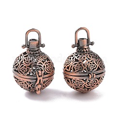 Hollow Brass Round with Rose Cage Pendants&nbsp;KK-F0305-R-NR
