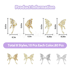 80Pcs 8 Style Alloy Glass Rhinestone Cabochons&nbsp;MRMJ-HY0002-28