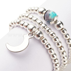 3Pcs 3 Style Natural White Jade & Synthetic Hematite Beaded Stretch Rings Set with Crescent Moon Charm&nbsp;RJEW-JR00469-01
